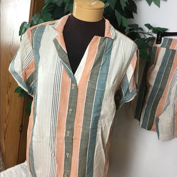 SONOMA 5X multi color stripe drop shoulder camp shirt and short set - Picture 4 of 16